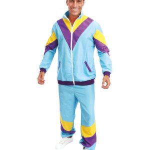 P'tit Clown - Costume Années 80 - Survêtement Homme - Style Rétro - Parfait pour Carnaval, Fêtes Costumées et Évènements à Thème - Polyester - Bleu (XXL)
