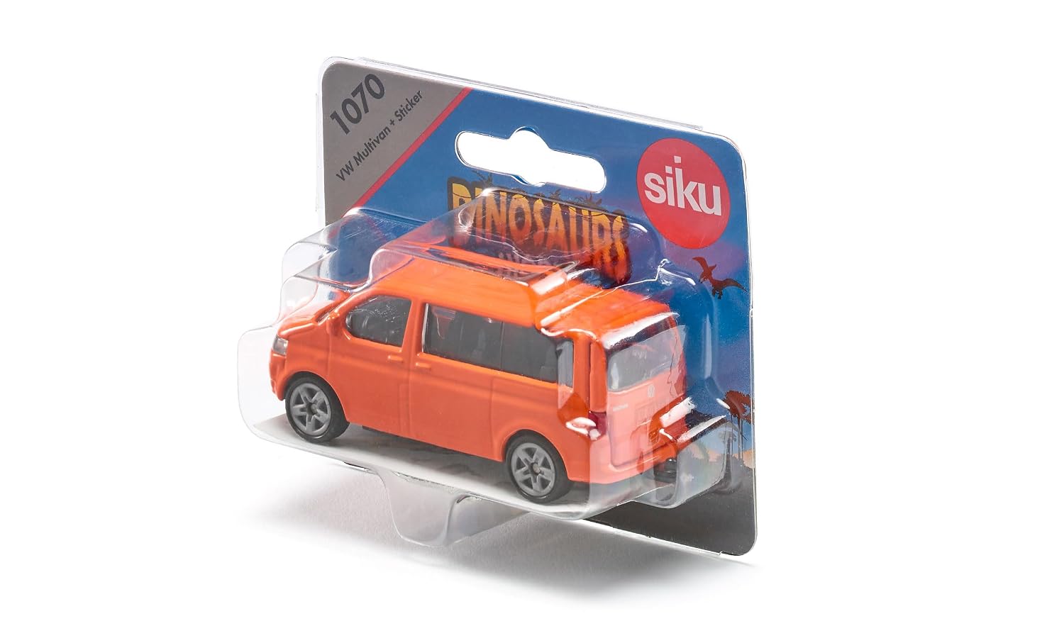 siku 1070, VW T5 Multivan avec Autocollants Dino, Métal/plastique, Orange, Hayon arrière ouvrable, Attelage de remorque – Image 5