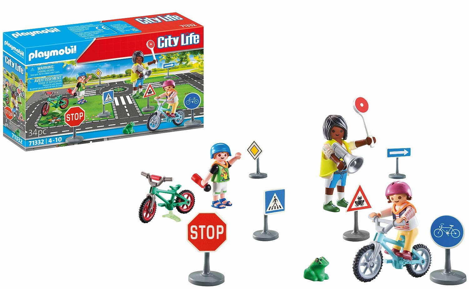 Playmobil 71332 Classe sécurité routière - City Life - avec Trois Personnages, Six Panneaux Routiers, Deux vélos, Un mégaphone et des Accessoires - Dès 4 Ans