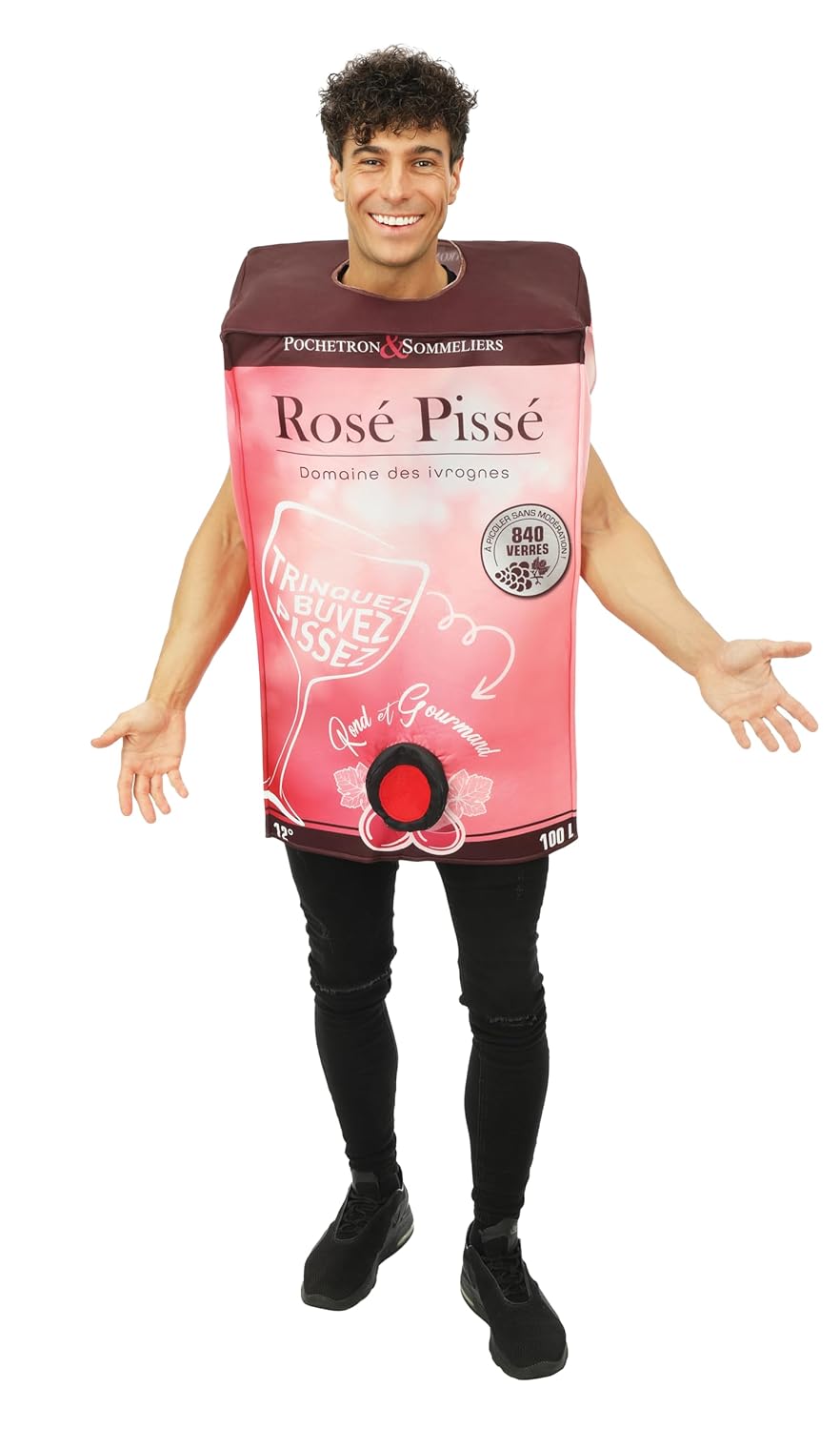 P'TIT CLOWN - Déguisement Adulte Bouteille - Costume Super Pastis, Costume Cubis, Costume Bouteille de Vin - Pour Carnaval, Fêtes Costumées - Polyester - Taille Unique (Cubis)