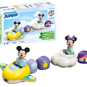 Playmobil 71697 Junior & Disney : Train des Nuages de Mickey et Minnie - avec Un Avion et Un véhicule Nuage - Jouet fabriqué à partir de matière d'origine végétale - Dès 12 Mois