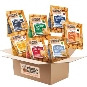 Michel & Augustin – Coffret Petits Beurre & Sablés Salés AOP 7×100g – Chèvre, Comté, Roquefort, Beaufort, Cantal, Ossau-Iraty, Parmigiano Reggiano – Idéal Apéritif, Coffret Terroir, Cadeau Gourmand
