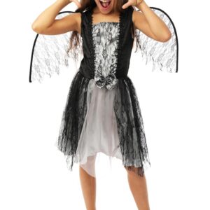 P'TIT CLOWN - Déguisement Fille Ange Déchu - Noir, Gris - Costume Enfant Parfait pour Halloween, Fêtes Costumées et Évènements à Thème (10-12 ans)