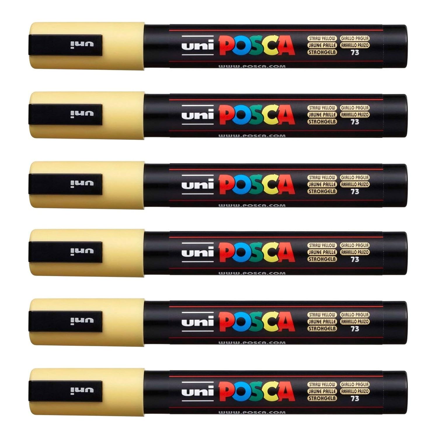 POSCA PC-5M Jaune Paille - Lot de 12 - Pointe Sphérique 1,8 à 2,5 mm - Marqueur Peinture Multi-Surface