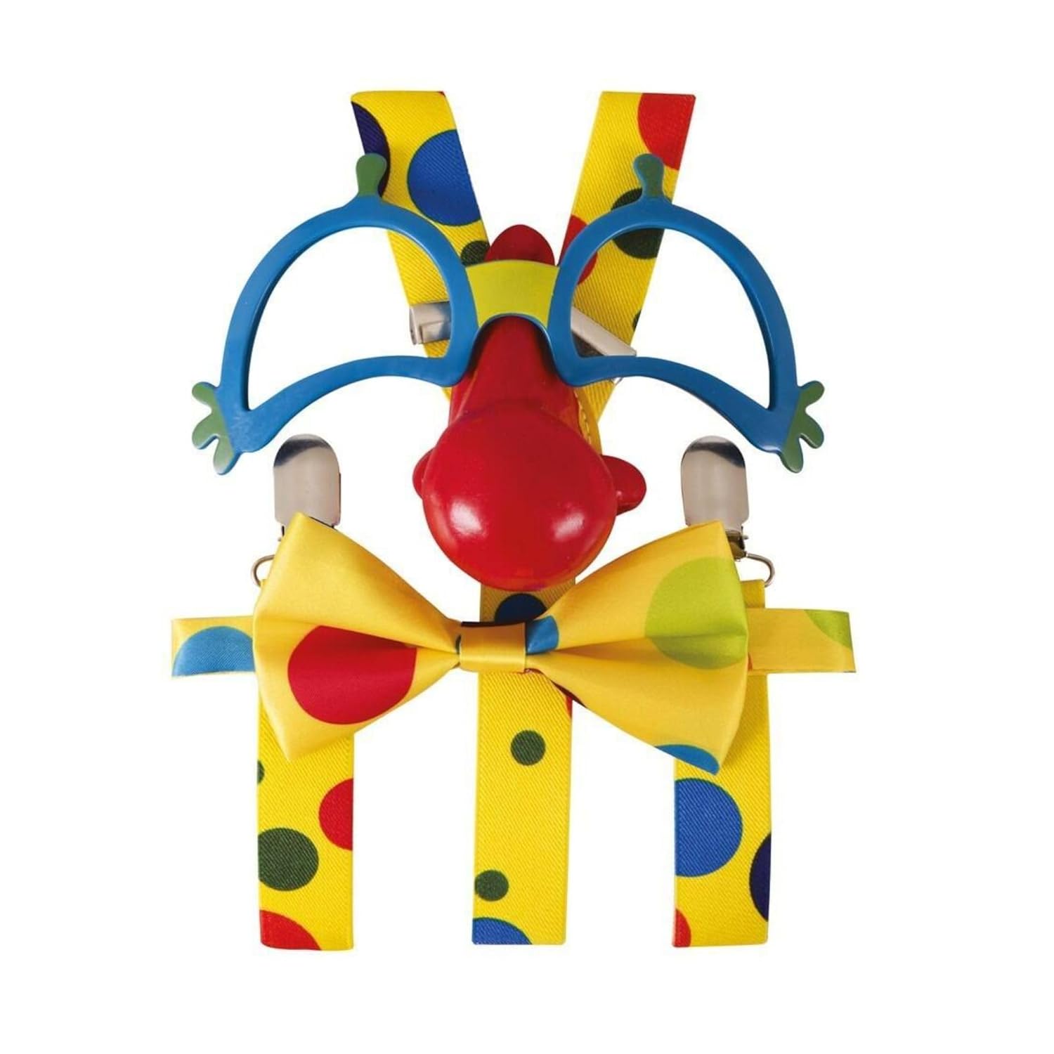 P'TIT Clown - 66638 - Set Accessoires Déguisement Clown Adulte - Bretelles, Nœud Papillon, Lunettes avec Nez - pour Carnaval, Fête à Thèmes Halloween, Nouvel an, Cirque, EVG, EVJF, Soirée Costumée