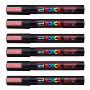 POSCA Uni-Ball PC-5M Lot de 12 stylos Rouge métallisé