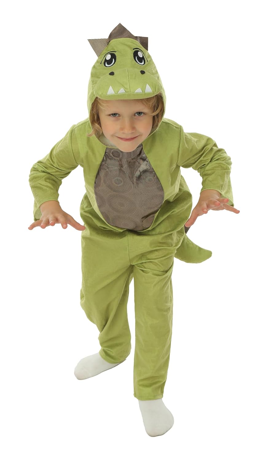 P'TIT CLOWN - Déguisement Dinosaure Enfant - Unisexe - Combinaison Adorable et Amusante - Pour Carnaval, Fêtes Costumées, Spectacles, Anniversaires, Halloween - Polyester - Vert (7-9 ans)