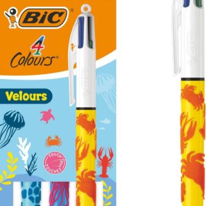 BIC 4 Couleurs Velours Stylos-Bille Pointe Moyenne (10 mm) - Motifs Vie Marine Assortis Pack de 3