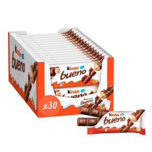 Kinder Bueno - Fine Gaufrette Enrobée de Chocolat au Lait avec un Coeur Lait et Noisettes - Goûter Fondant et Croustillant - Format à partager- 30 x 2 Barres (43g)