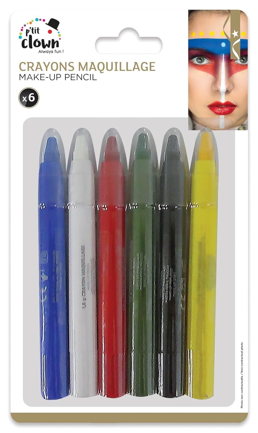 P'TIT CLOWN - 81134 - Crayons Maquillage Déguisement - Lot de 6 - Texture Crème - Make-up - Enfant - Adulte - Peinture Visage - Halloween, Carnaval, Anniversaire, Cosplay, Kermesse