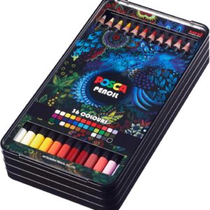 POSCA - Uni Mitsubishi Pencil - Boîte Bento 36 Couleurs Pencil - Crayons de Couleur à Base d'Huile et Cire - Forte Intensité Chromatique - Multisupports