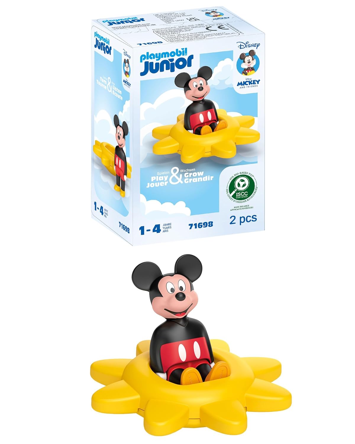 Playmobil 71698 Junior & Disney : Mickey et Toupie Soleil - avec Fonction hochet - Jouet fabriqué à partir de matière d'origine végétale - Dès 12 Mois