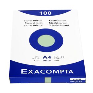 Exacompta - Réf. 13346E - Étui de 100 fiches bristol unies non perforées - format 210 x 297 mm - compatibles avec imprimante jet d'encre, laser et photocopieur - couleur vert