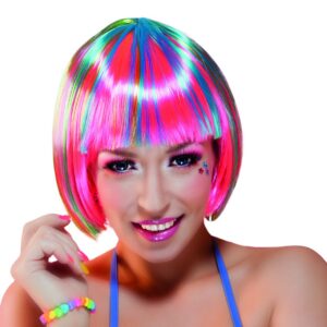 Boland 87501 - Perruque Pebbles, Cheveux synthétiques colorés, bob, Coiffure, Couleurs Fluo, discothèque, Arc-en-Ciel, Costume, Carnaval, fête à thème