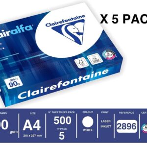 Alternative view of Clairefontaine - Réf. 2896C – 2500 feuilles de papier blanc au format A4 - Clairalfa 90 g/m² – Carton contenant 5 ramettes de 500 feuilles – Couleur : Blanc (171 CIE)