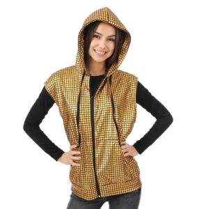 P’TIT CLOWN - Gilet Disco à Capuche Adulte - Déguisement Rétro Années 70 & 80 - Tenue Carnaval, Cosplay, Soirée à Thème, Festival, Fête Costumée (Or, S-M)