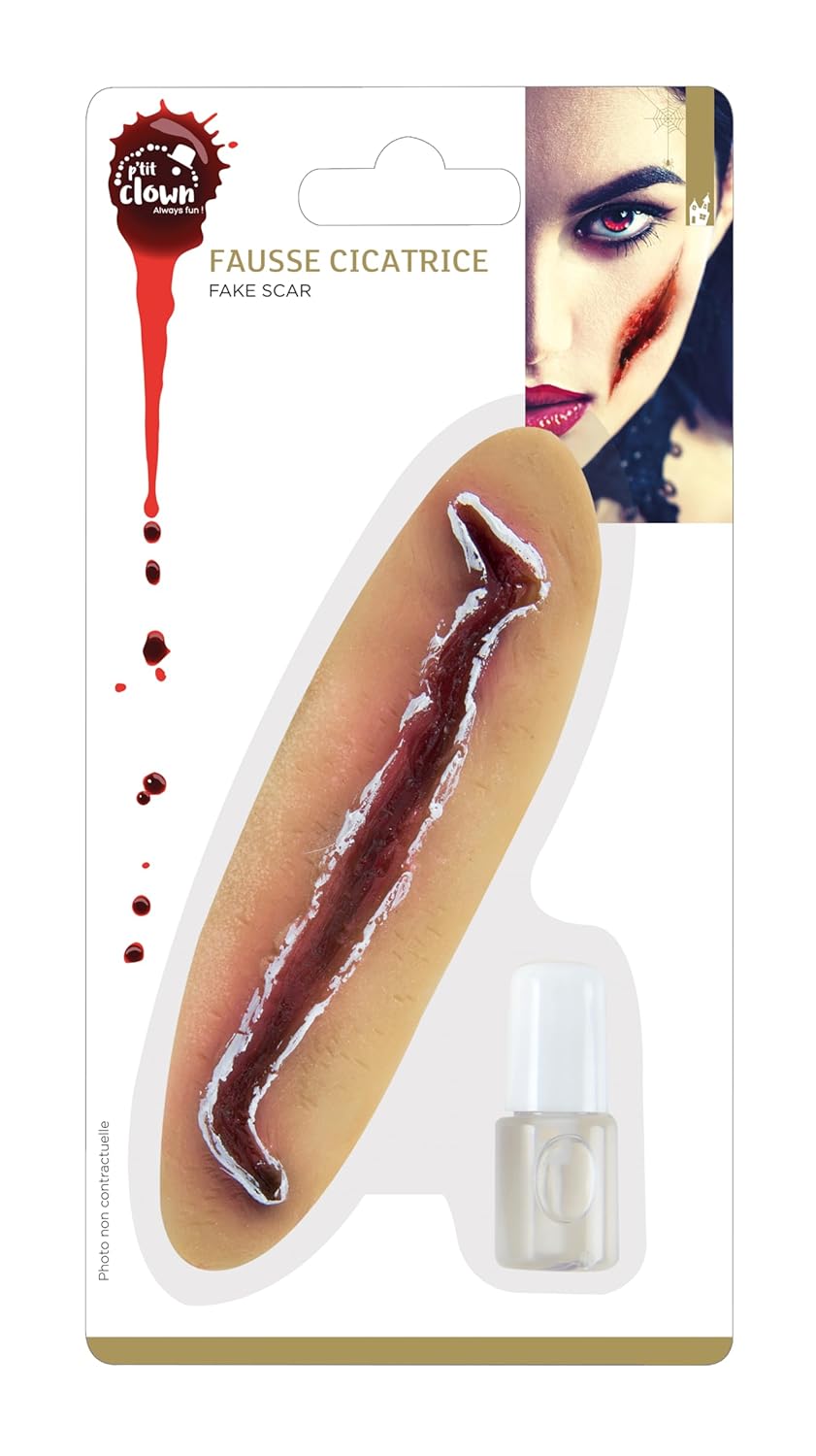 P'TIT Clown - 11306 - Grande Cicatrice - Maquillage Halloween, Cosplay, Manga, Carnaval - Effets Spéciaux - Accessoire de Déguisement - Effrayant et Réaliste - Colle Incluse