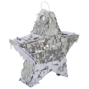 P'TIT CLOWN - 23194 - Pinata Étoile - Remplissage Facile - Accessoire Décoration Fêtes d'Anniversaire Enfant, Kermesses, Célébrations - Carton, Plastique - Argent - 36 x 36 x 9 cm