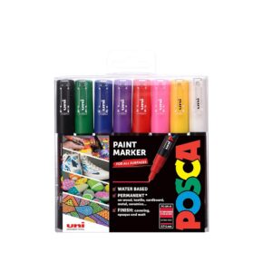 Posca 153544382 Lot de 8 Marqueur peinture avec encre à base d'eau et pointe fine, 1 mm