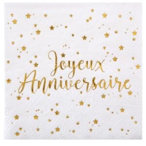 Santex 5663-1, Sachet de 20 Petites Serviettes Joyeux Anniversaire métallisé