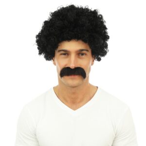 P'tit Clown - 23995 - Perruque Courte frisée et - Moustache - Noir