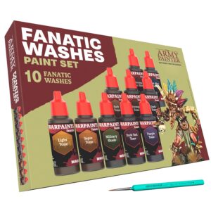 The Army Painter, Warpaints Fanatic Washes Set Combo, 10 x 18 ml Peintures Acryliques, incl. 1 Pinceau - Lavis et Ombres pour modèles de figurines, figurines Warhammer & D&D.