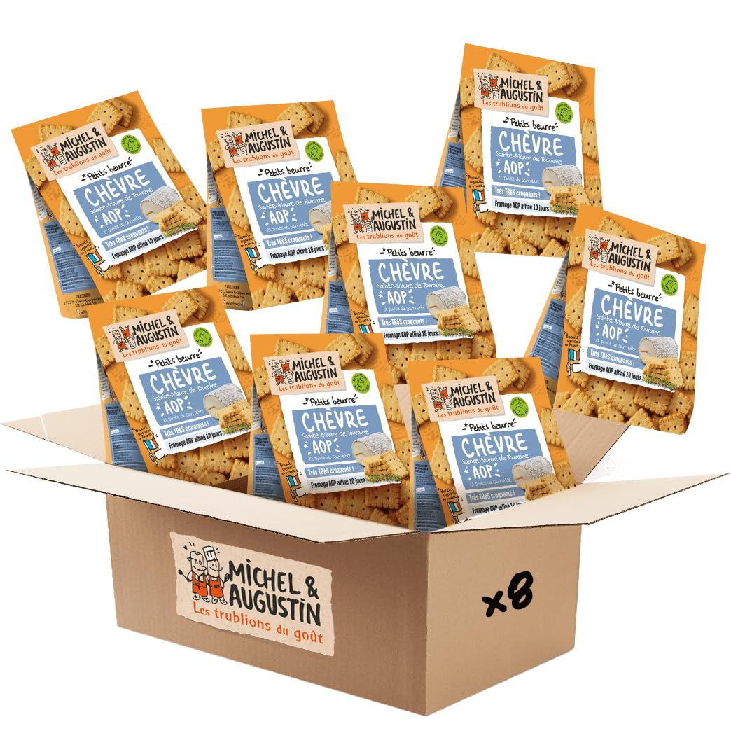 Michel et Augustin – Petits Gâteaux Sec Apéritifs au Chèvre Sainte-Maure de Touraine AOP et Sarriette – Biscuits Salés Gourmands – Fabriqués en France – 100g x 8