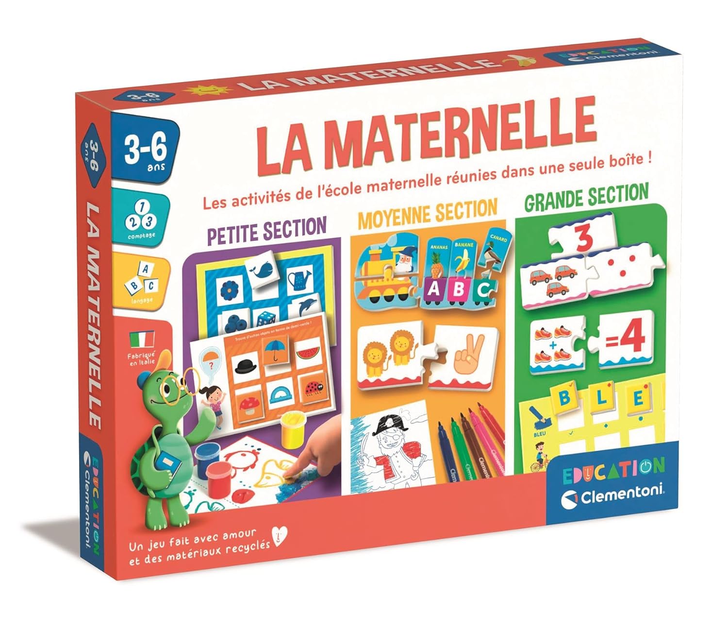 Clementoni | La Maternelle – Coffret de Jeux Éducatifs pour Enfants 3–6 Ans | Activités Petite Moyenne Grande Section | Lotos, Fiches, Peintures | Apprentissage Préscolaire | Écoresponsable