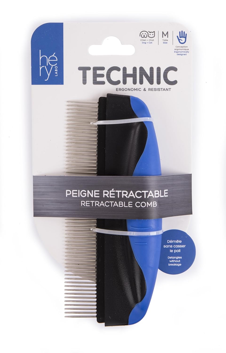 Peigne Maxi Rétractable pour Chien et Chat - Démêle Poils Longs et Fourrures Denses, Aère le Pelage, Manche Ergonomique Antidérapant, Toilettage Professionnel