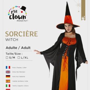 Alternative view of P'tit Clown - 86928 - Déguisement de Sorcière Femme - Noire et Orange - Costume pour Adulte Parfait pour Halloween, Soirée Gothique, Cosplay, Carnaval, Fêtes Costumées - Taille L/XL