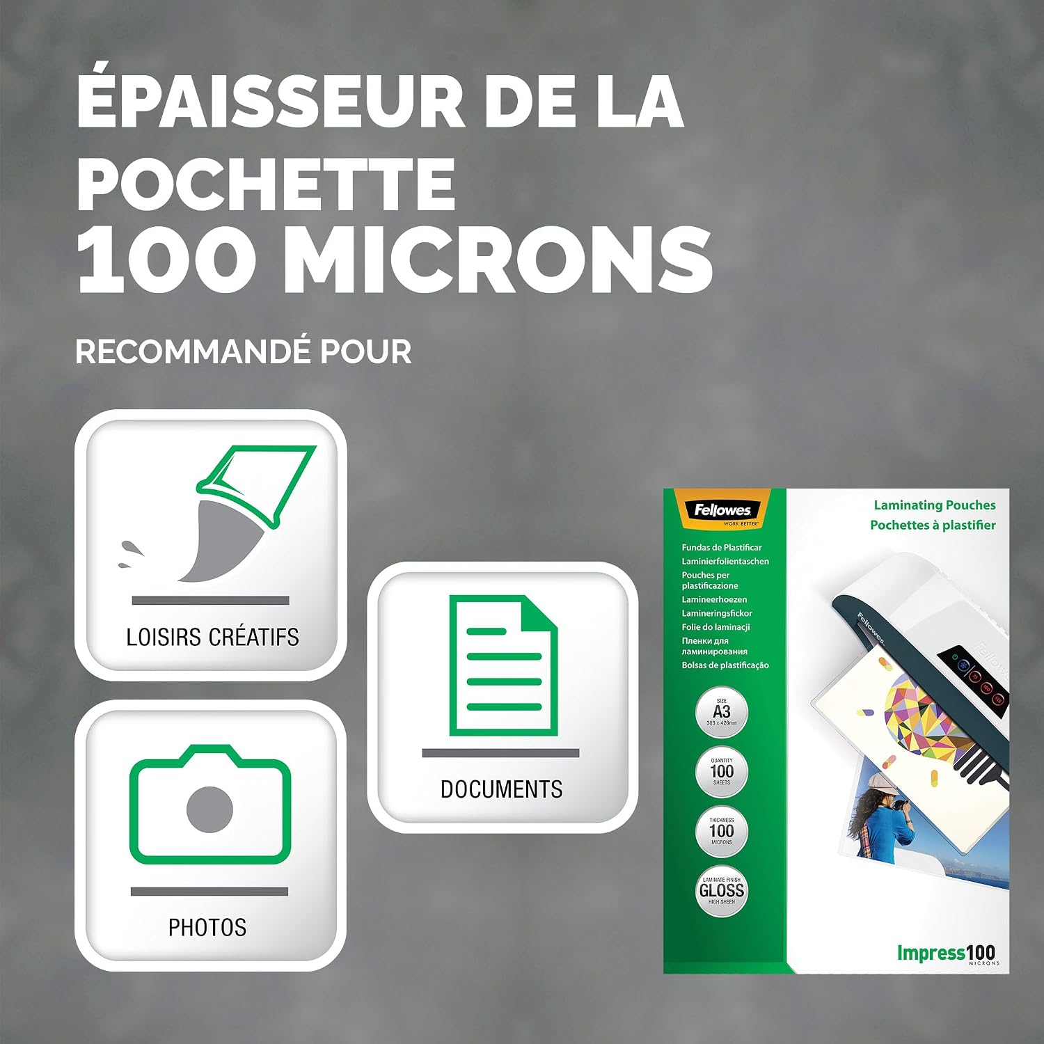 FELLOWES — Pochettes de plastification A3 100 microns x100 – Image 2