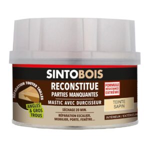 SINTO Reconstitue Bois Angles & Gros Tous Sapin - 500 ml - Idéal pour Reconstituer, Réparer et Reboucher une Partie Manquante sur du Bois - Séchage en 20 minutes - Excellente Adhérence