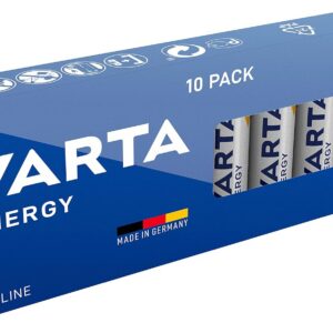 VARTA Piles AA, lot de 10, Energy, Alcalines, 1,5V, emballage recyclé à 80%, pour des besoins de base simples, Made in Germany