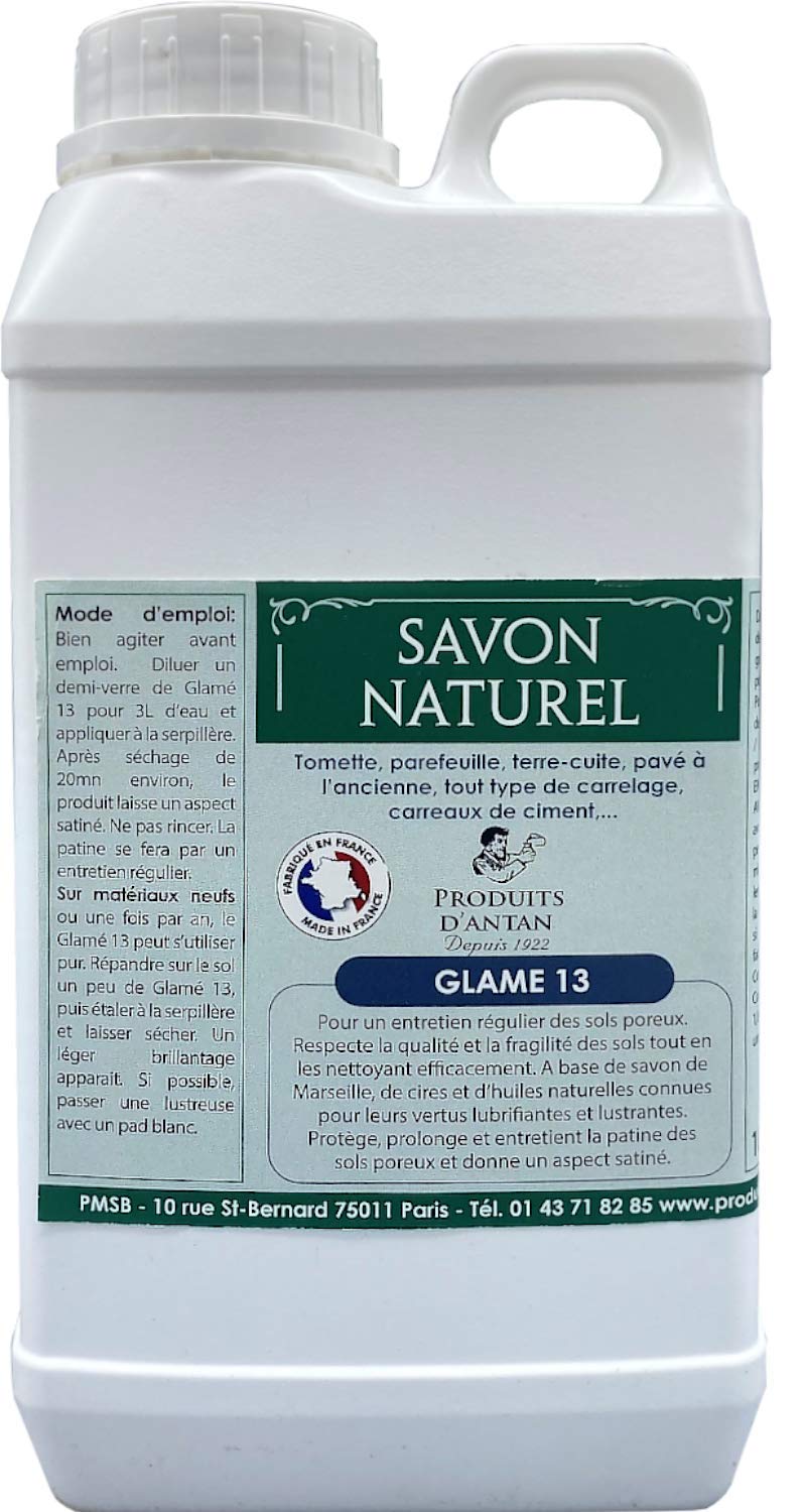 Savon Glame 13 Produits D'Antan - Entretien des sols poreux - Pour tomettes, pavé, terre-cuite - Entretien et protège les surfaces poreuses - 1 Litre