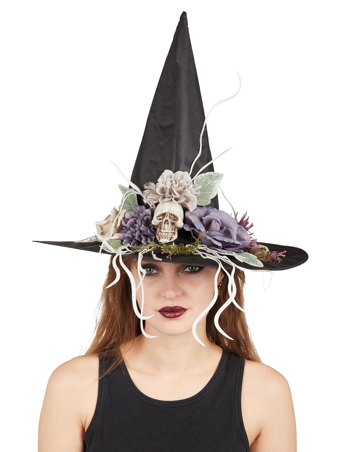 P'TIT CLOWN - Chapeau de Sorcière Femme - Accessoire Essentiel pour Halloween, Déguisements et Soirées à Thème - Élégant, Mystérieux et Confortable (Chapeau de sorcière à fleurs)