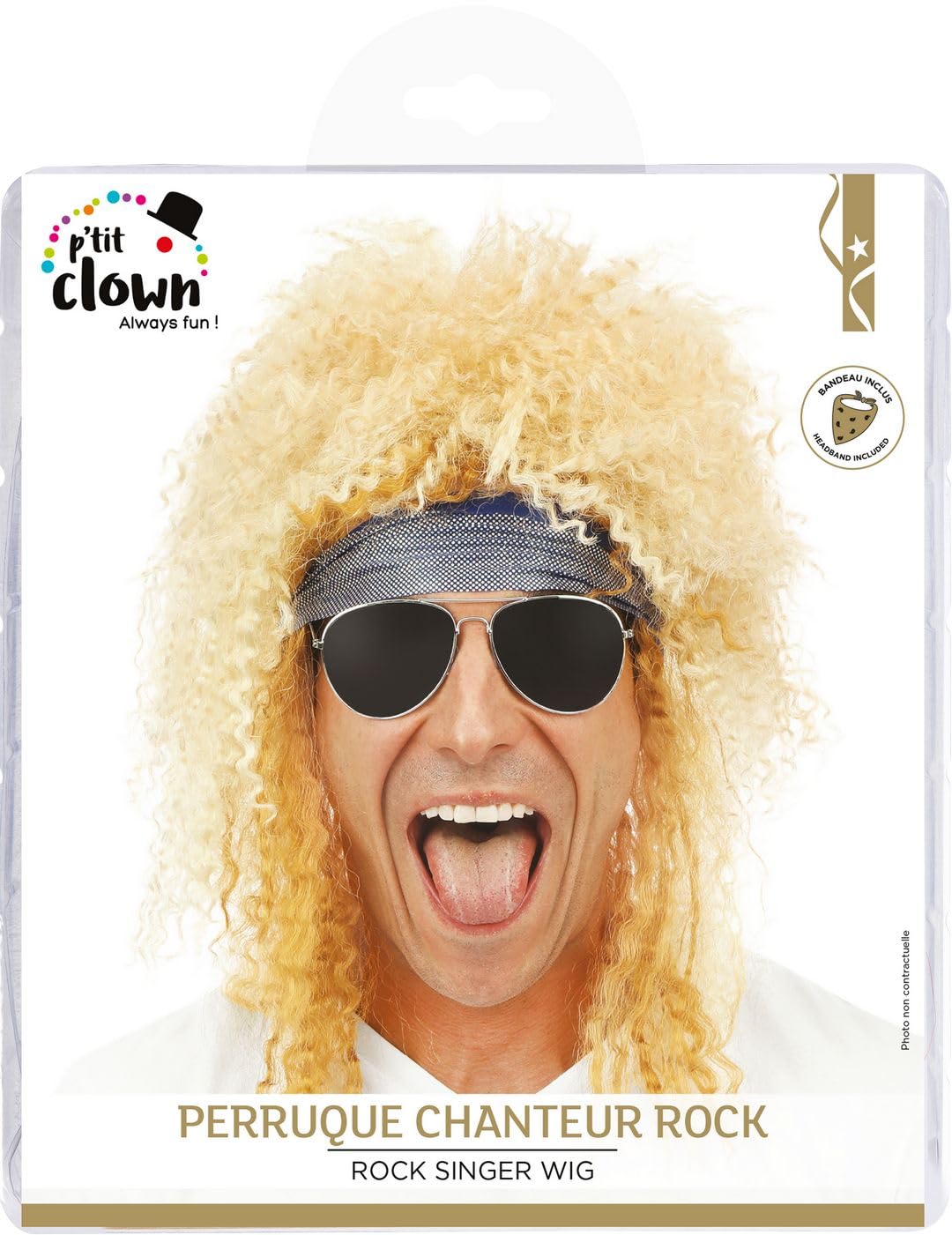 P’TIT CLOWN — Perruque Rockeur Adulte Blonde avec Bandeau – Image 3