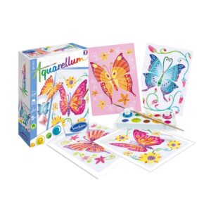 SentoSphère - AQUARELLUM MINI - PAPILLONS 4 PLANCHES - Kit peinture - Peinture Aquarellable Magique - A partir de 5 ans - fabriqué en France, Ensemble de 8 pièces, Multicouleur