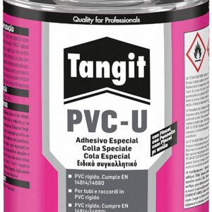 TANGIT Colle PVC U Eau Non Potable, colle pour tuyaux en PVC rigide, colle pour raccord de canalisations transportant des fluides gazeux ou liquides-Boite avec pinceau applicateur 1 kg