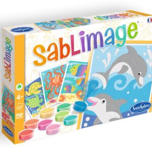 Sentosphère – Sablimage Poissons et Dauphins – Kit Loisirs Créatifs Enfant – 4-Tableaux en sable – 16 Couleurs de Sable Coloré – Concept Box avec Cadre – Dès 4-Ans – Fabriqué en France -880