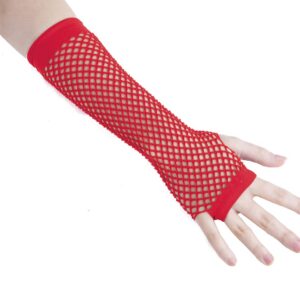 P'tit Clown - 90305 - Mitaines en Résille Longues - Sans Doigts - Accessoire de Déguisement - Pour Carnaval, Fêtes à Thèmes, Halloween, Nouvel An - Adulte, Taille Unique - Rouge - La Paire