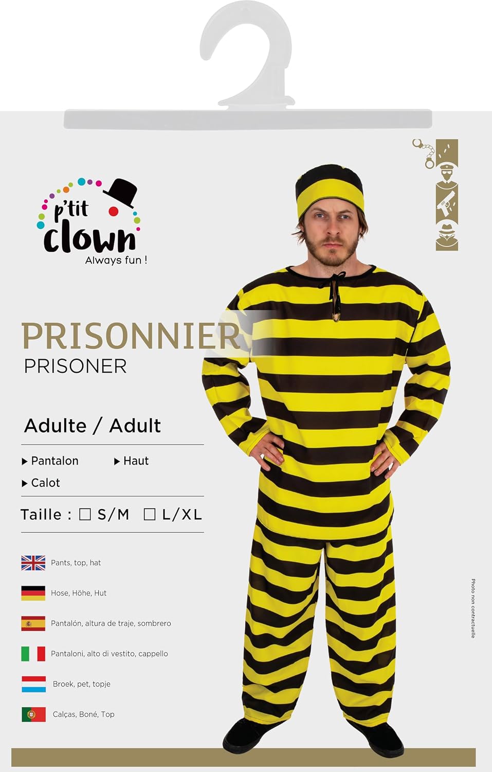 P’TIT CLOWN — Déguisement de Prisonnier Noir et Jaune S/M – Image 4