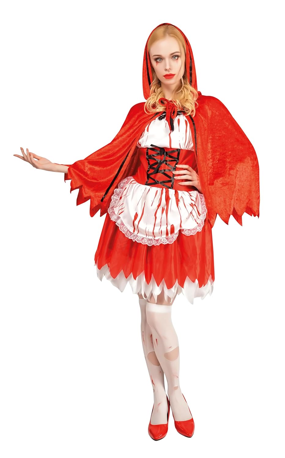 P'TIT CLOWN - 22003 - Costume Petit Chaperon Rouge Sanglant - Déguisement Femme - Adulte - Parfait pour Halloween, Fêtes Costumées et Évènements à Thème