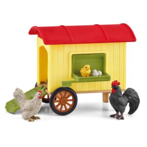 Schleich 42572 Farm World Poulailler Mobile avec Figurines d'animaux - Assortiment de Jouets avec Figurines réalistes de Coq, Poule et Oeufs - Jeu Imaginatif pour Garçons et Filles de 3 Ans et +