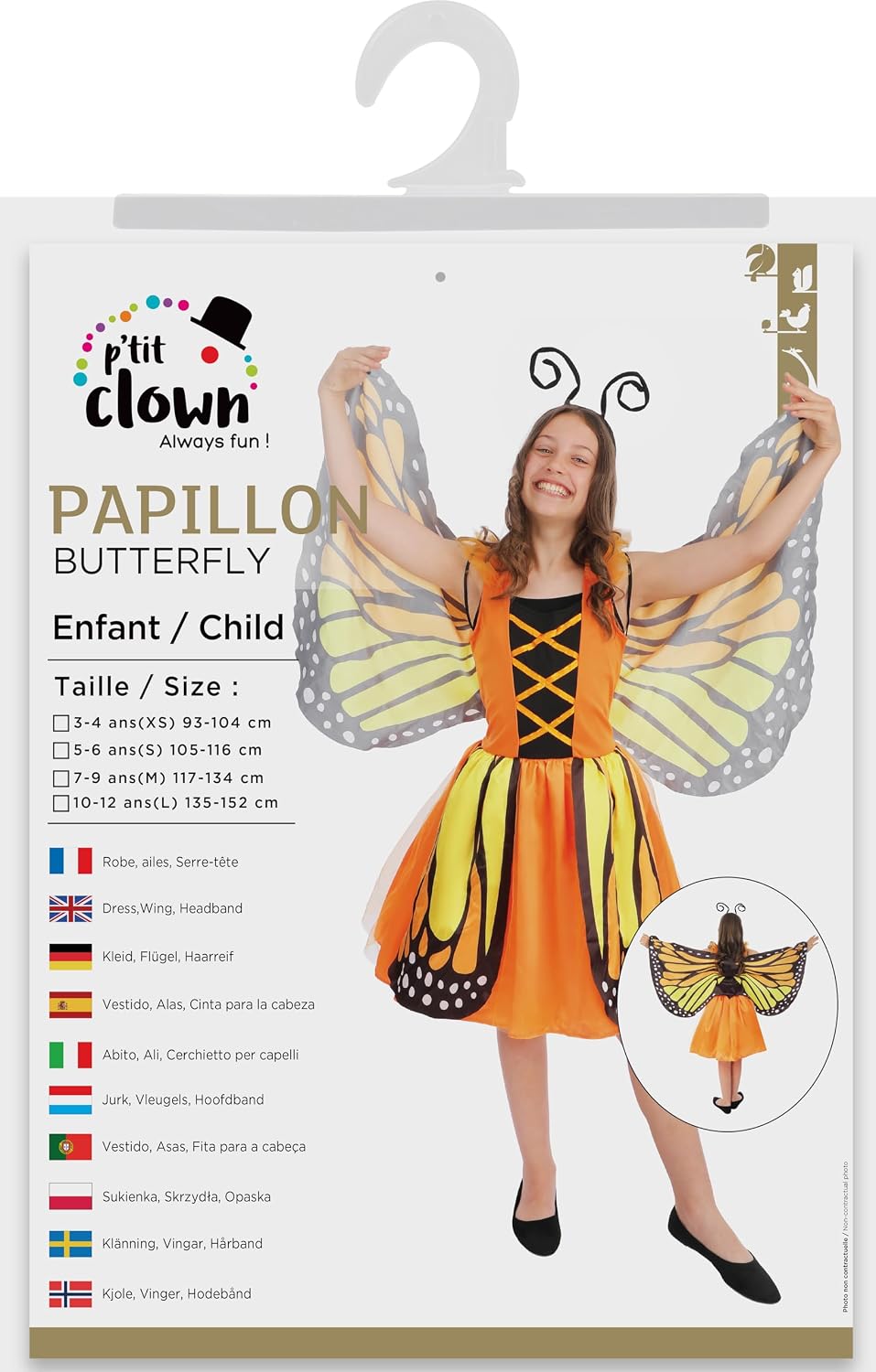 P'TIT CLOWN — Déguisement Papillon Fille Orange 10/12 ans – Image 5