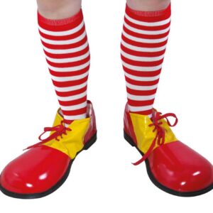 P'TIT CLOWN - 72155 - Chaussettes de Clown - Rayé Rouge et Blanc - Accessoire de Déguisement Adulte - Pour Carnaval, Cirque, Clown, EVG, Fêtes à Thèmes, Halloween, Manga - Taille Unique