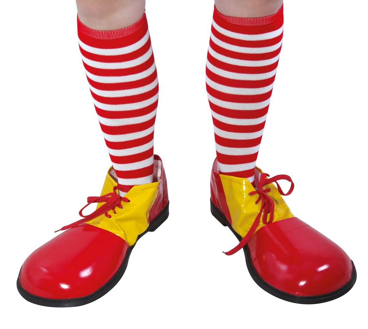P'TIT CLOWN - 72155 - Chaussettes de Clown - Rayé Rouge et Blanc - Accessoire de Déguisement Adulte - Pour Carnaval, Cirque, Clown, EVG, Fêtes à Thèmes, Halloween, Manga - Taille Unique