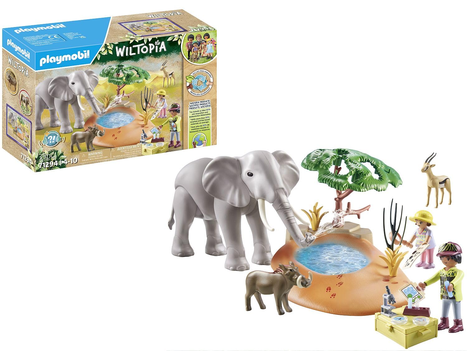Playmobil 71294 Explorateurs avec Animaux de la Savane - Wiltopia - avec Deux Personnages et des Animaux - Gamme Wiltopia avec Plus de 80% de matériaux recyclés ou biosourcés en Moyenne - Dès 4 Ans