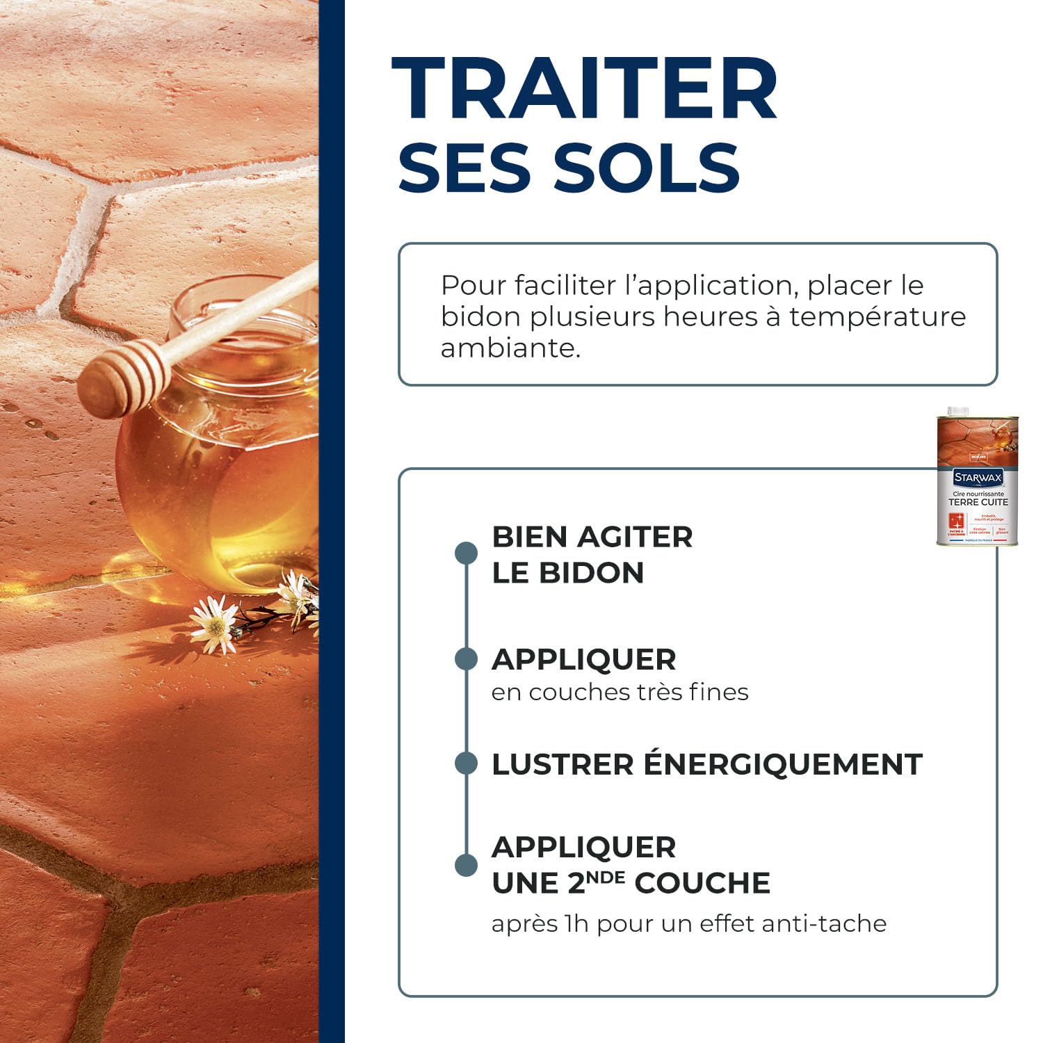 STARWAX - Cire Nourrissante Terre Cuite Patine à l'Ancienne - Nourrit et Préserve les Sols en Terre Cuite et Tomettes - Teinte Incolore - Non Glissant - Fabriqué en France - 2x 1L - 30m² environ – Image 3