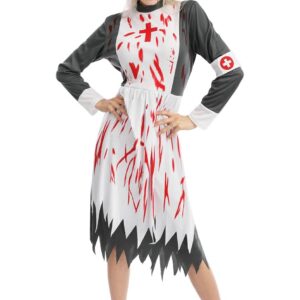 P'TIT CLOWN - Costume Infirmière Ensanglantée - Robe, Serre-Tête - Parfait pour Halloween, Fêtes Costumées et Évènements à Thème (L-XL)