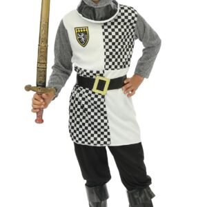 P'TIT CLOWN - Déguisement Chevalier Enfant - Costume Médiéval - Tunique, Cagoule, Ceinture, Cache bottes - Pour Carnaval, Cosplay, Fêtes Costumées et Évènements à Thème Moyen Age (5-6 ans)